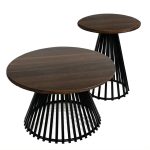 Round coffee table with walnut finish top and black frame base