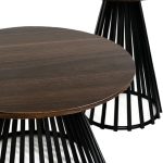 Modern round coffee table with walnut top and pine wood base for furniture wholesale