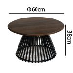 60cm round coffee table with walnut wood top and black pine wood base for modern living room