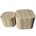 Nesting side tables set of 2, MDF with travertine paper square accent tables for living room