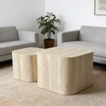 Beige travertine effect nested tables, MDF construction, modern minimalist end tables for home decor