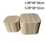 48x48 & 38x38cm Travertine Effect MDF Side Tables, Set of 2