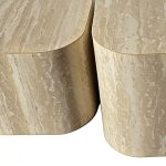 Rounded square MDF nesting tables with travertine paper finish, durable bedside tables, living room furniture set